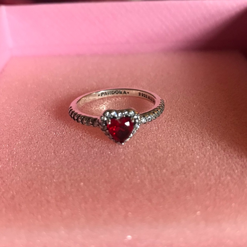 Sterling Silver Heart Ring with Red Stone